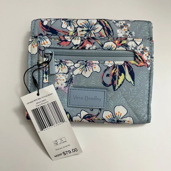 NWT Vera Bradley Cherry Blossoms Ultralight RFID Mini Trifold Wallet - Picture 4 of 11
